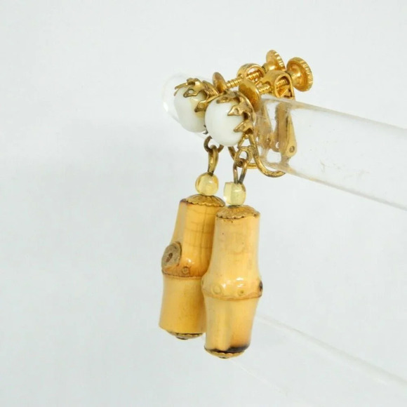 Miriam Haskell White Glass Wood Bamboo Bead - Picture 3 of 5